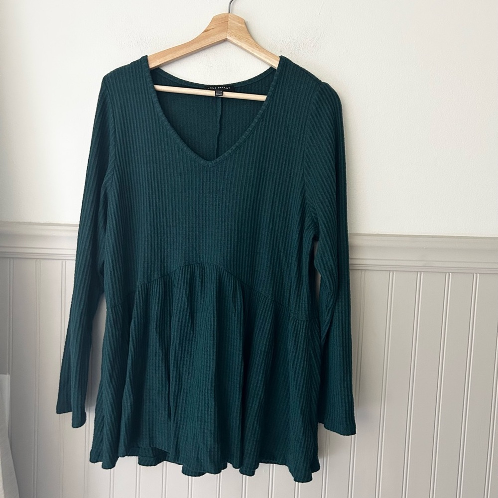 Lane Bryant 14/16 1X Plus Size Max Swing Thermal Babydoll Long Sleeve Top